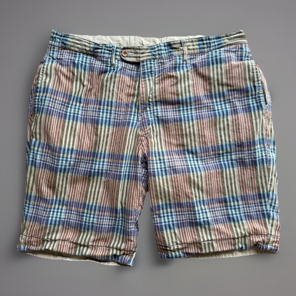 VTG Polo Ralph Lauren Shorts Mens Sz 38 Green Red Check Plaid Reversible Preppy